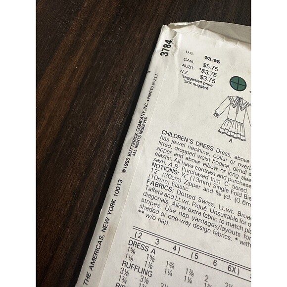 3784 Vintage Butterick SEWING Pattern Girls Dress Party Evening Gown Size 5 6 6x - Picture 2 of 4